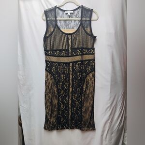 WD.NY Black and Tan Lace Midi Dress